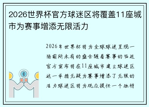 2026世界杯官方球迷区将覆盖11座城市为赛事增添无限活力